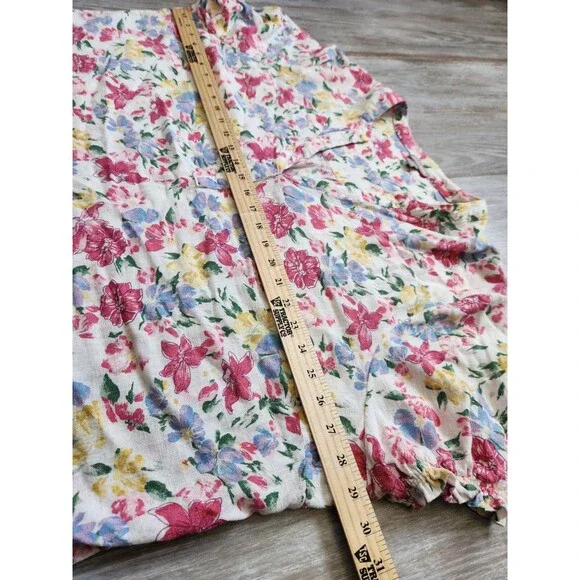 Falls Creek Linen Blend Floral Shirt Short Ruffle Sleeves V Neck Plus Sz 3X EUC - Picture 6 of 8